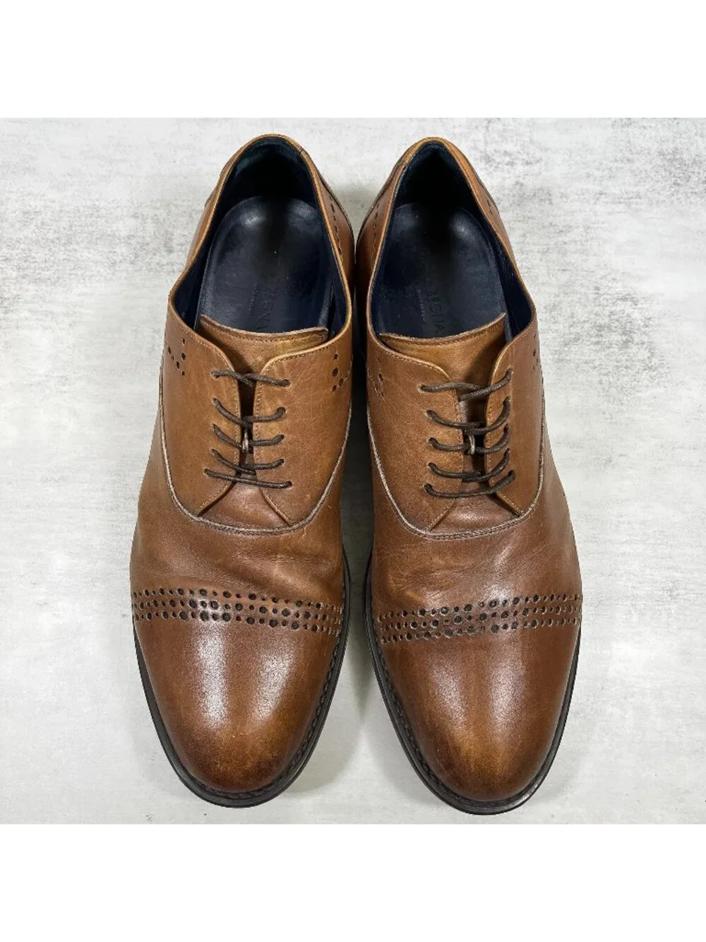 Z Zegna Italy Leather Cap Toe Dress Shoes - Men's Size 11 - Brown